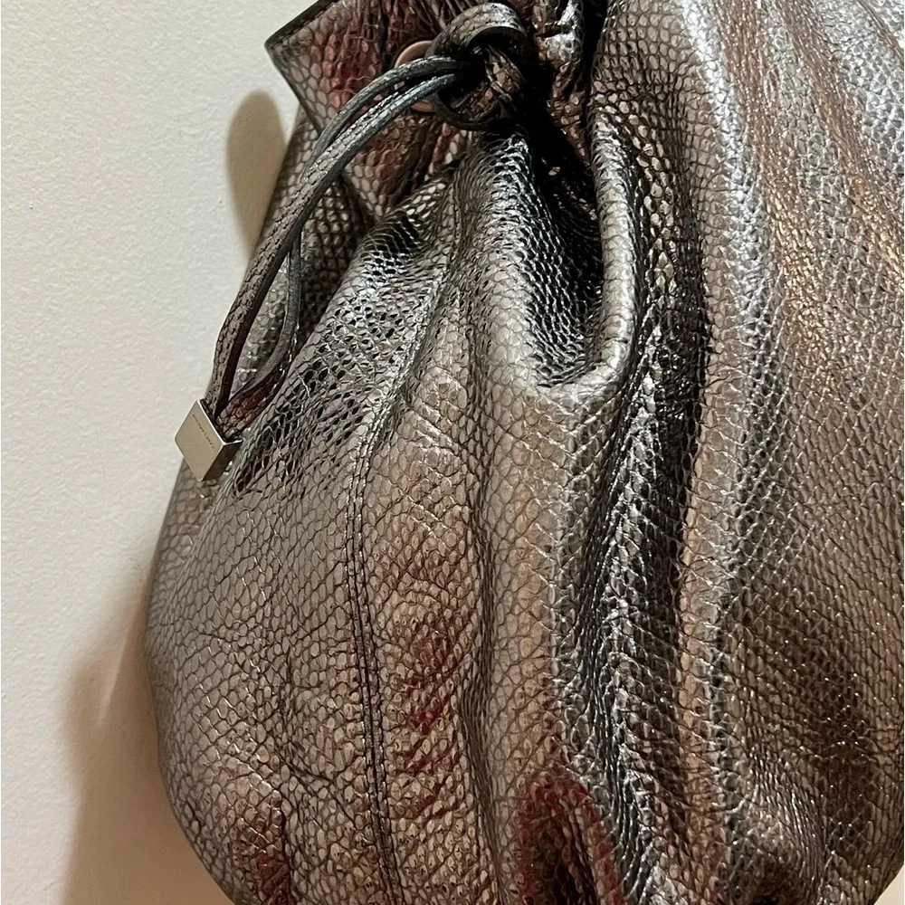 Michael Michael Kors Newbury satchel snake embossed  leather pewter silver